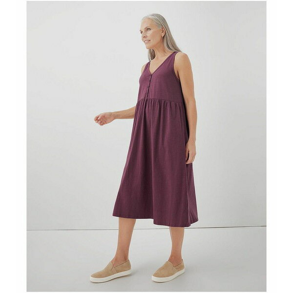 パクト レディース ワンピース トップス Organic Cotton Relaxed Slub Henley Tank Dress Maroon