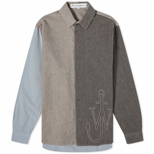 J.W.A_[\ Y Vc gbvX JW Anderson Anchor Classic Fit Patchwork Shirt Grey