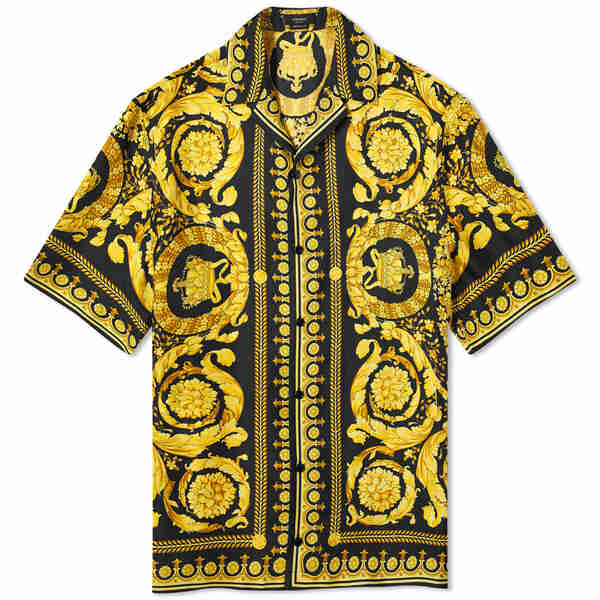 ヴェルサーチ メンズ シャツ トップス Versace Baroque '92 Silk Vacation Shirt Black