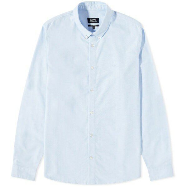 A[y[Z[ Y Vc gbvX A.P.C. Greg Button Down Logo Oxford Shirt Blue