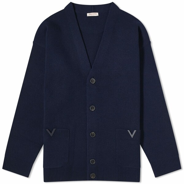 ヴァレンティノ メンズ カーディガン アウター Valentino V Logo Cardigan Blue