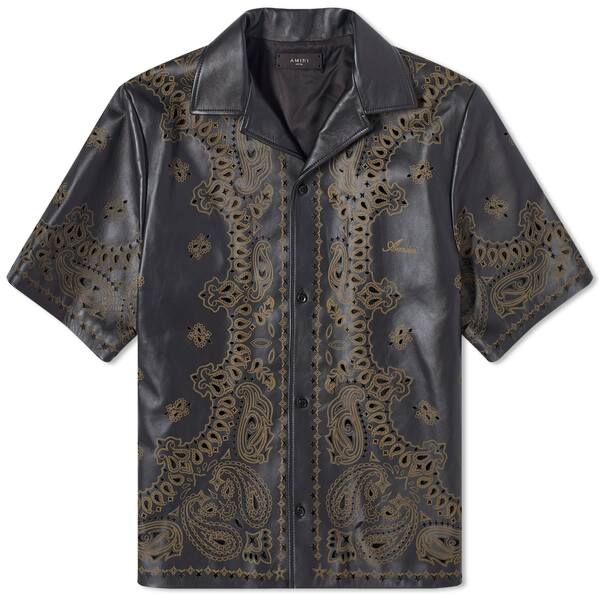 A~ Y Vc gbvX AMIRI Leather Bandana Vacation Shirt Black