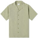 サンスペル メンズ シャツ トップス Sunspel Cotton Linen Short Sleeve Shirt Green