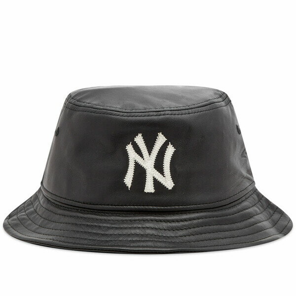 ニューエラ メンズ 帽子 アクセサリー NEW ERA New York Yankees Leather Bucket Hat Black