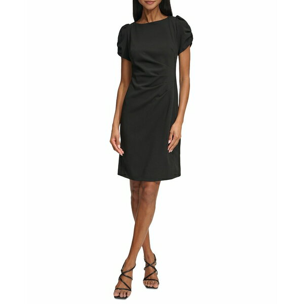 カールラガーフェルド レディース ワンピース トップス Women's Puff-Sleeve Side-Pleated Dress Black