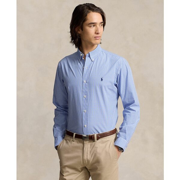 ե   ȥåץ Men's Slim-Fit Stretch Poplin Shirt Blue/white Ch...