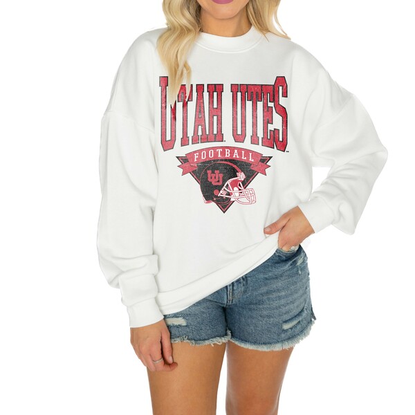 ゲームデイ レディース パーカー・スウェットシャツ アウター Utah Utes Gameday Couture Women's Good Vibes Premium Fleece Drop Shoulder Pullover Sweatshirt White