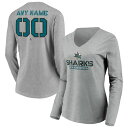 t@ieBNX fB[X TVc gbvX San Jose Sharks Fanatics Branded Women's Any Name & Number Personalized Evanston Stencil Long Sleeve VNeck TShirt Gray