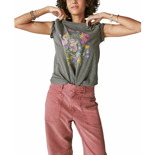 ラッキーブランド レディース カットソー トップス Women's Faded Neon Floral Classic T-Shirt Plum K..