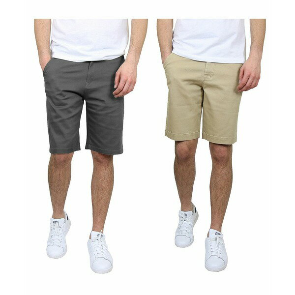 ギャラクシーバイハルビック メンズ カジュアルパンツ ボトムス Men's 5 Pocket Flat Front Slim Fit Stretch Chino Shorts, Pack of 2 Gray, Khaki