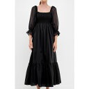 イングリッシュファクトリー レディース ワンピース トップス Women's Poplin Organza Midi Dress Black