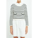 イングリッシュファクトリー レディース ワンピース トップス Women's Knit Stripe Mixed Media Dress Black/cream