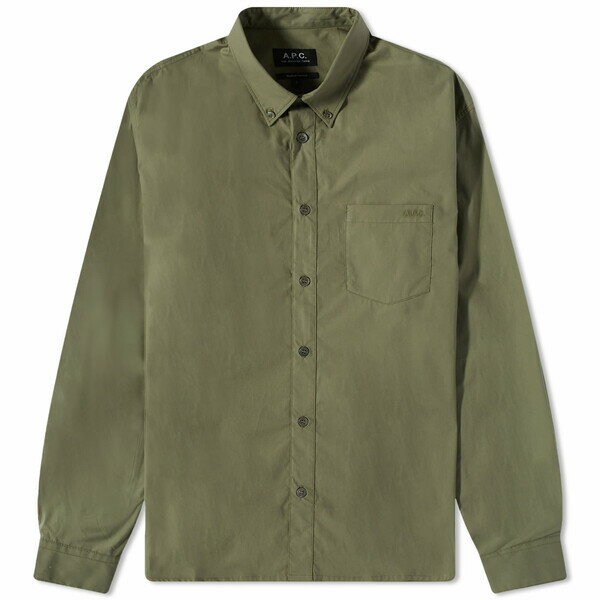 A[y[Z[ Y Vc gbvX A.P.C. Eduoard Logo Button Down Shirt Green