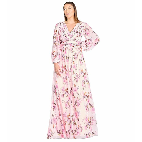 ララ レディース ワンピース トップス Women's Long Sleeve Print Dress Pink