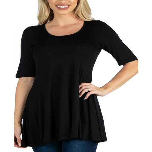 24セブンコンフォート レディース カットソー トップス Women's Elbow Sleeve Swing Tunic Top Black 24セブンコンフォート レディース カットソー トップス Women's Elbow Sleeve Swing Tunic Top Black