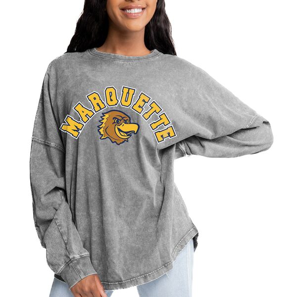 ゲームデイ レディース Tシャツ トップス Marquette Golden Eagles Gameday Couture Women's Faded Wash Pullover Sweatshirt Gray