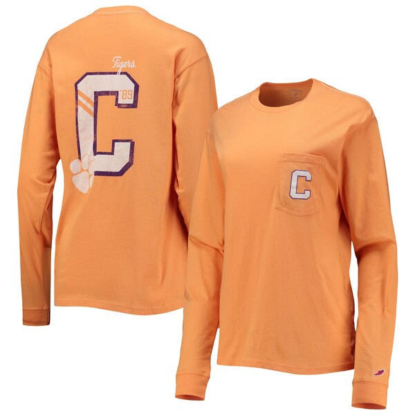 リーグカレッジエイトウェア レディース Tシャツ トップス Clemson Tigers League Collegiate Wear Women's Pocket Oversized Long Sleeve TShirt Orange