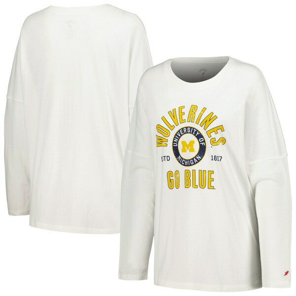 リーグカレッジエイトウェア レディース Tシャツ トップス Michigan Wolverines League Collegiate Wear Women 039 s Clothesline Oversized Long Sleeve TShirt White