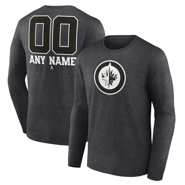 եʥƥ  T ȥåץ Winnipeg Jets Fanatics Branded Monochrome Personalized Name &Number Long Sleeve TShirt Charcoal