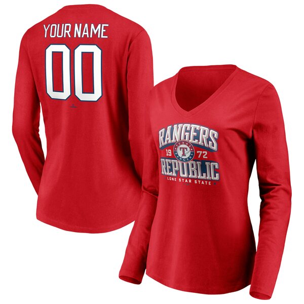 ファナティクス レディース Tシャツ トップス Texas Rangers Fanatics Branded Women's Personalized Hometown Legend Long Sleeve VNeck TShirt Red