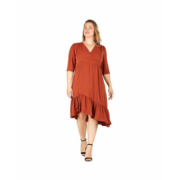 スタンダーズアンドプラクティス レディース ワンピース トップス Women's Plus-size Ruched Sleeve Ruffle Hem Midi Dress Brownie
