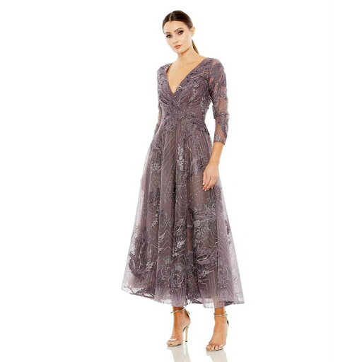 マックダガル レディース ワンピース トップス Women's Embellished Wrap Over 3/4 Sleeve Dress Dark Purple マックダガル レディース ワンピース トップス Women's Embellished Wrap Over 3/4 Sleeve Dress Dark Purple