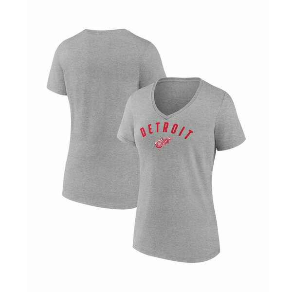 ファナティクス レディース カットソー トップス Women's Gray Detroit Red Wings V-Neck T-Shirt Gray