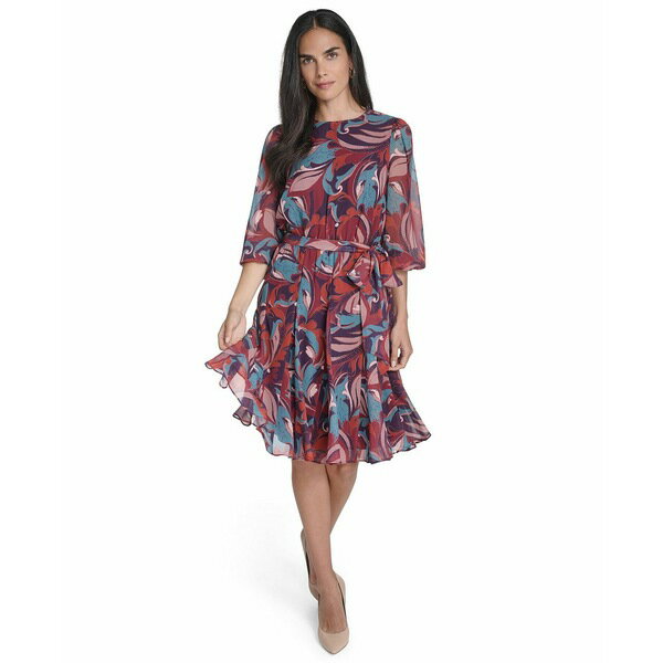 ジェシカハワード レディース ワンピース トップス Petite Printed Fit and Flare Chiffon Dress Plum ..