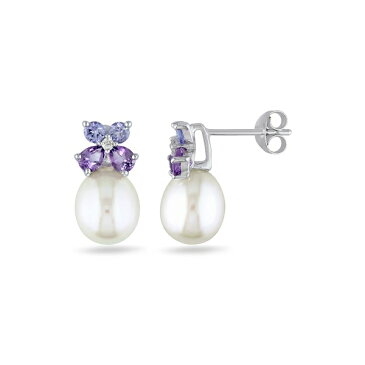 デルマール レディース ピアス＆イヤリング アクセサリー Sterling Silver Diamond, Tanzanite, Amethyst, & 8-8.5mm Cultured Freshwater Pearl Earrings Purple