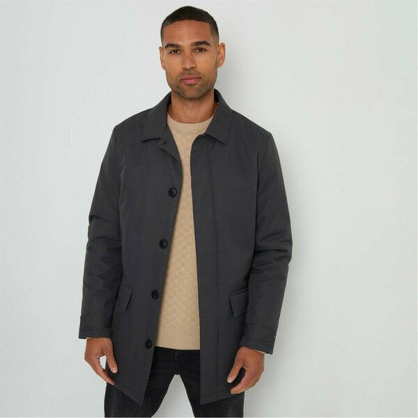 スレッドベア メンズ ジャケット&ブルゾン アウター Showerproof Button Up Collared Mac Jacket Charcoal