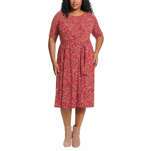 ロンドンタイムス レディース ワンピース トップス Plus Size Keyhole-Front Midi Dress Red