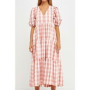 CObVt@Ng[ fB[X s[X gbvX Women's Gingham Puff Sleeve Tiered Midi Mauve