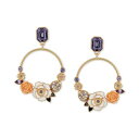 ゲス メンズ ピアス・イヤリング アクセサリー Gold-Tone Mixed Color Stone Flower Front-Facing Drop Hoop Earrings Gold