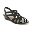 CtXgCh fB[X T_ V[Y Yung Strappy Wedge Sandals Black Faux Leather/Fabric