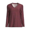 ランズエンド レディース カットソー トップス Women's Petite Long Sleeve Performance V-Neck Top Rich burgundy encircle geo