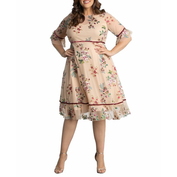 キヨナ レディース ワンピース トップス Women's Plus size Wildflower Embroidered Floral Mesh Dress Blush