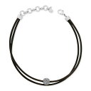 ラッキーブランド メンズ ネックレス・チョーカー アクセサリー Silver-Tone Black Leather Crystal Choker Necklace Silver