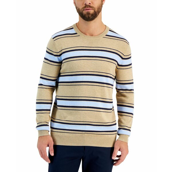 クラブルーム メンズ ニット セーター アウター Men 039 s Elevated Striped Long Sleeve Crewneck Sweater, Created for Macy 039 s Toast Heather