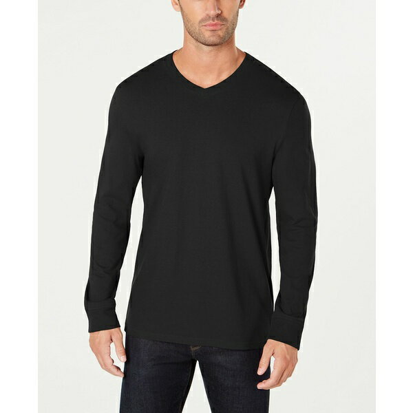 クラブルーム メンズ Tシャツ トップス Men 039 s V-Neck Long Sleeve T-Shirt, Created for Macy 039 s Deep Black