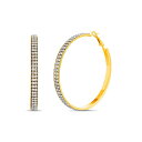 PW[ Y sAXECO ANZT[ Rhinestone Textured Hoop Earrings Yellow Gold-Tone