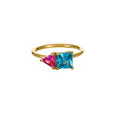 GeBJ Y O ANZT[ 18K Gold Plated Brass Square Cubic Zirconia Ring Aqua