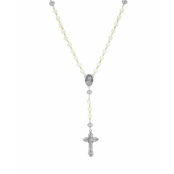 V{XIutFCX fB[X lbNXE`[J[Ey_ggbv ANZT[ Silver-Tone Crucifix Cross Simulated Imitation Pearl Rosary White