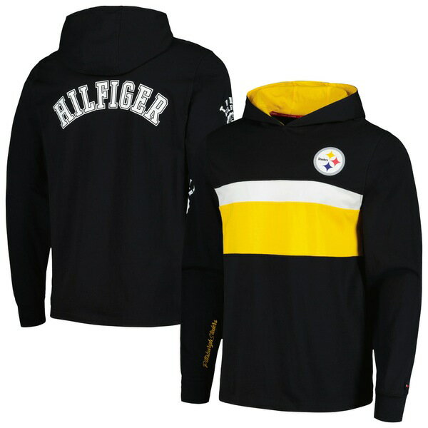 トミー ヒルフィガー メンズ Tシャツ トップス Pittsburgh Steelers Tommy Hilfiger Morgan Long Sleeve Hoodie TShirt Black