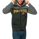 アンティグア メンズ パーカー・スウェットシャツ アウター Pittsburgh Pirates Antigua Wordmark Protect FullZip Hoodie Steel/Charcoal