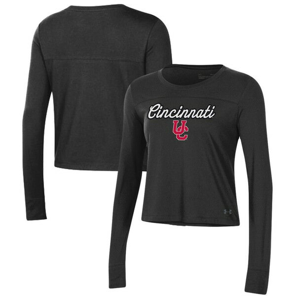 A_[A[}[ fB[X TVc gbvX Cincinnati Bearcats Under Armour Women's Vault Cropped Long Sleeve TShirt Black