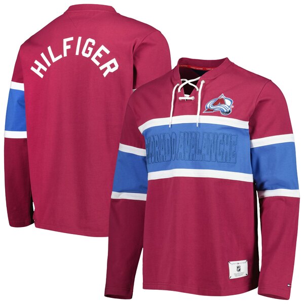 トミー ヒルフィガー メンズ Tシャツ トップス Colorado Avalanche Tommy Hilfiger Walter LaceUp Long Sleeve Top Burgundy