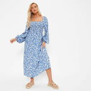 【送料無料】 アイソウイットファースト レディース ワンピース トップス Floral Print Square Neck Smock Midi Dress BLUE FLORAL