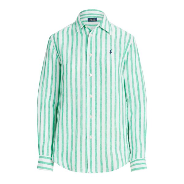 yz t[ fB[X Vc gbvX Striped Linen Shirt EMERALD GRN