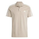 【送料無料】 アディダス メンズ ポロシャツ トップス Mens Cotton 3-Stripes Polo Shirt Wonder Taupe