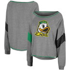 コロシアム レディース パーカー・スウェットシャツ アウター Oregon Ducks Colosseum Women's Amped Chevron Stripe Raglan Boat Neck Pullover Sweatshirt Heathered Gray